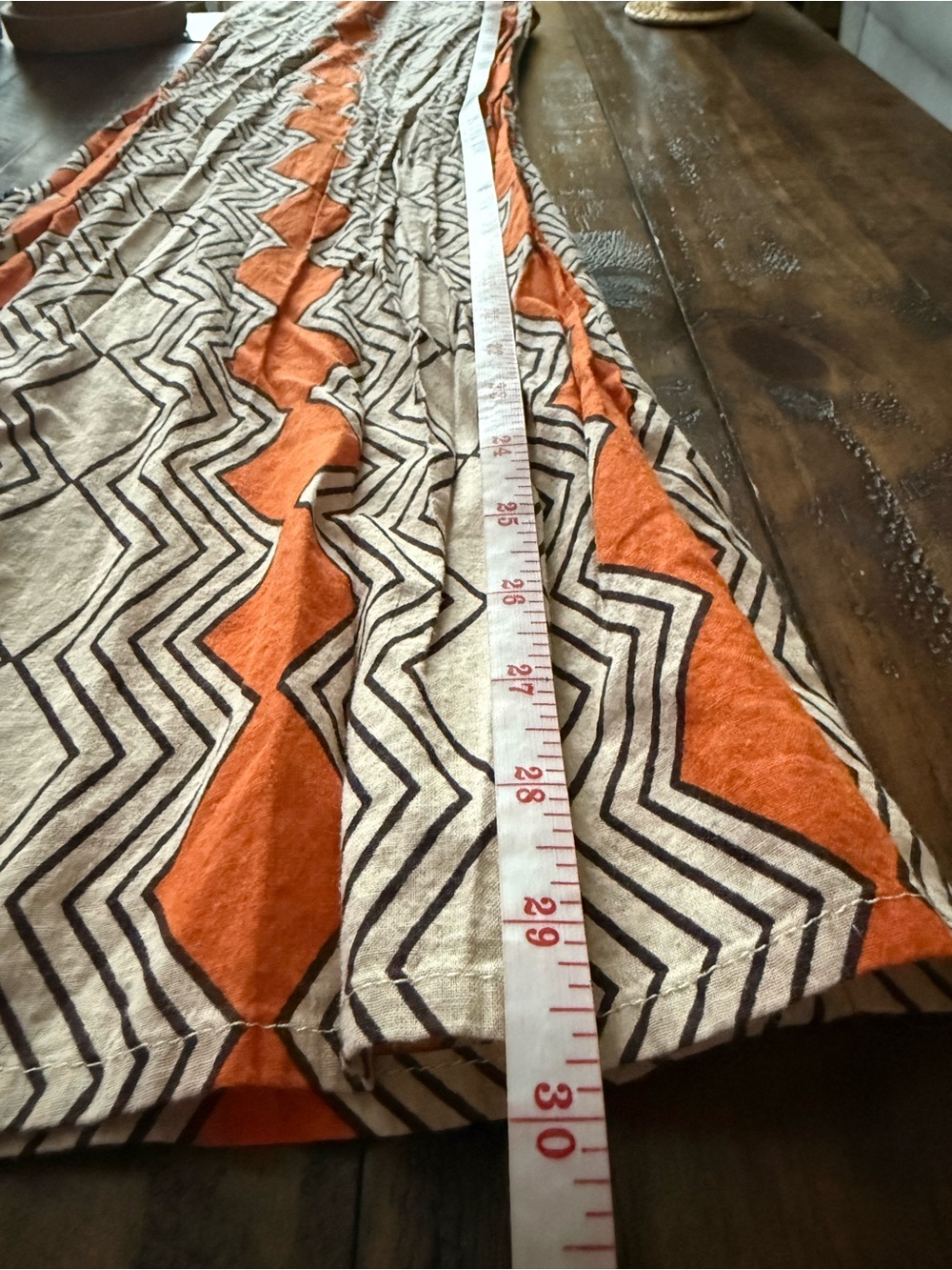 Sz M Pahiesa Formentera Orange & Cream Geometric Wide Leg Flare Stretch Pants - Picture 7 of 7